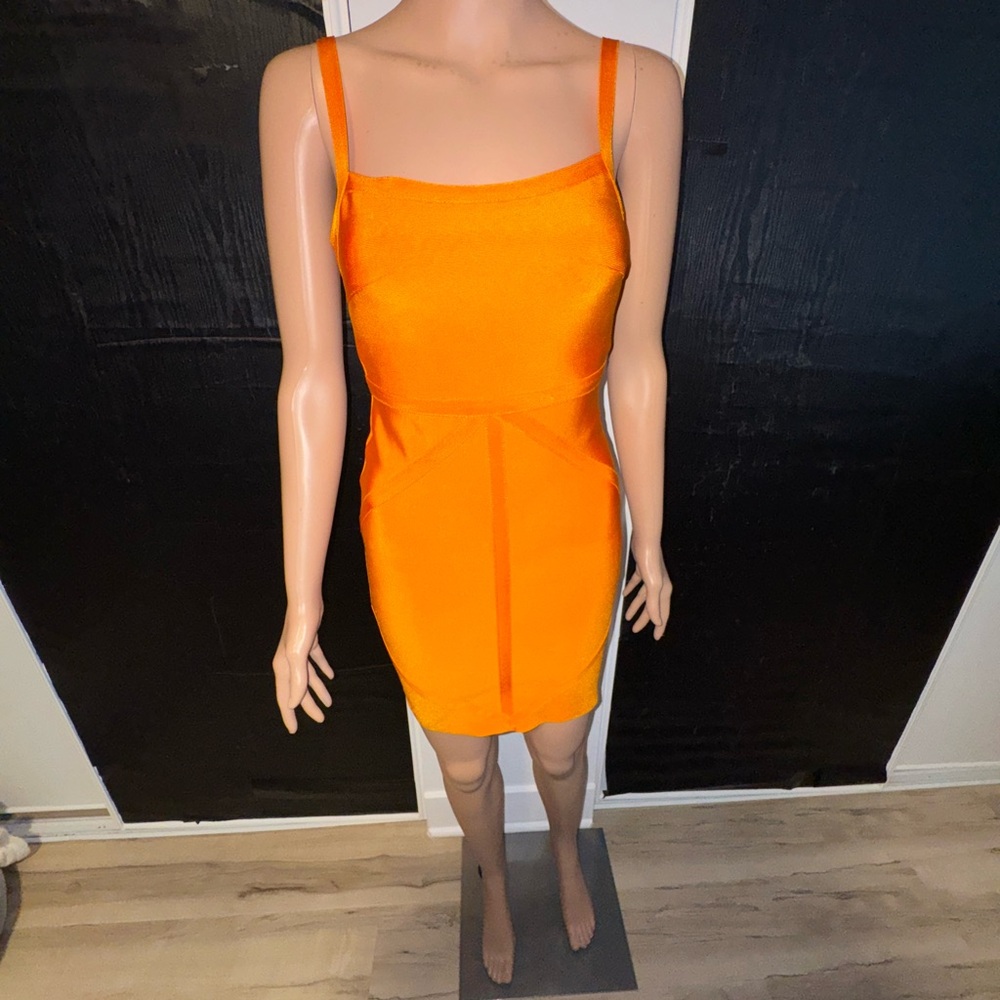 PrettyLittleThing Orange Sheath Midi Dress Spaghetti Strap